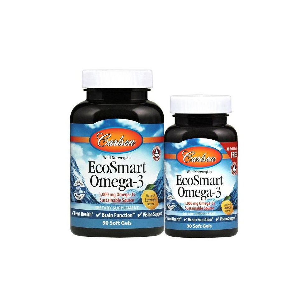 Carlson Labs (90 +30 Softgels) Ecosmart Omega-3, Natural Lemon - 90 +30 Softgels