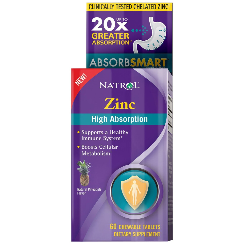 (60 chewable tabs) Zinc High Absorption, Natural Pineapple - 60 chewable tabs