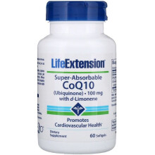 Life Extension, Superabsorbentní CoQ10 (Ubiquinon) s d-Limonenem, 100 mg, 60 měkkých kapslí