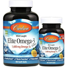 Carlson, Vild norsk, Elite Omega-3 pärlor, Naturlig Citron, 1 600 mg, 120 mjuka kapslar (800 mg per mjuk kapsel)