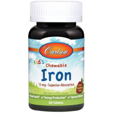 Carlson, Criança, Ferro Comestível, Morango Natural, 15 mg, 60 Tabletes