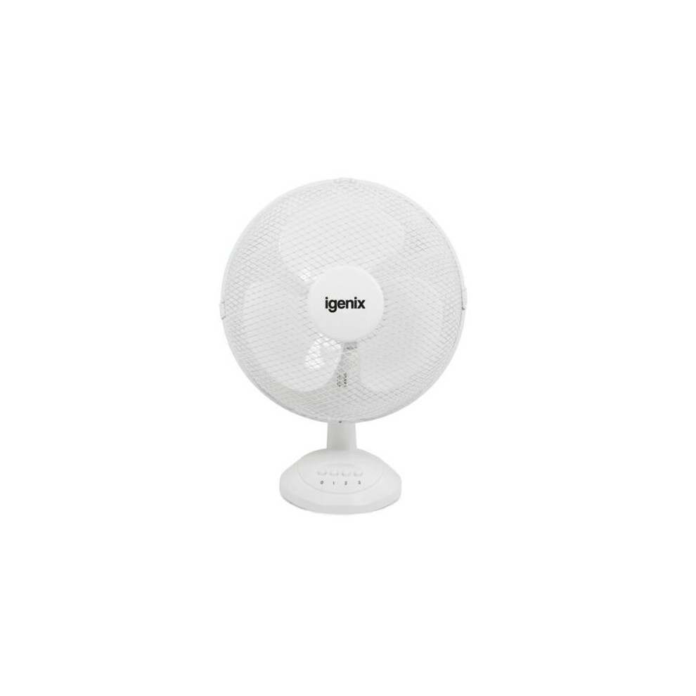 Igenix DF1210 12" 3 Speed Oscillating Quiet Operation Desk Fan White