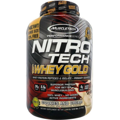 Muscletech Nitro Tech 100% Whey Gold, Double Rich Chocolate, 5 lbs (2.27 kg)