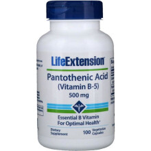 Life Extension, Pantoténsav, Vitamin B-5, 500 mg, 100 Vegetárius kapszula