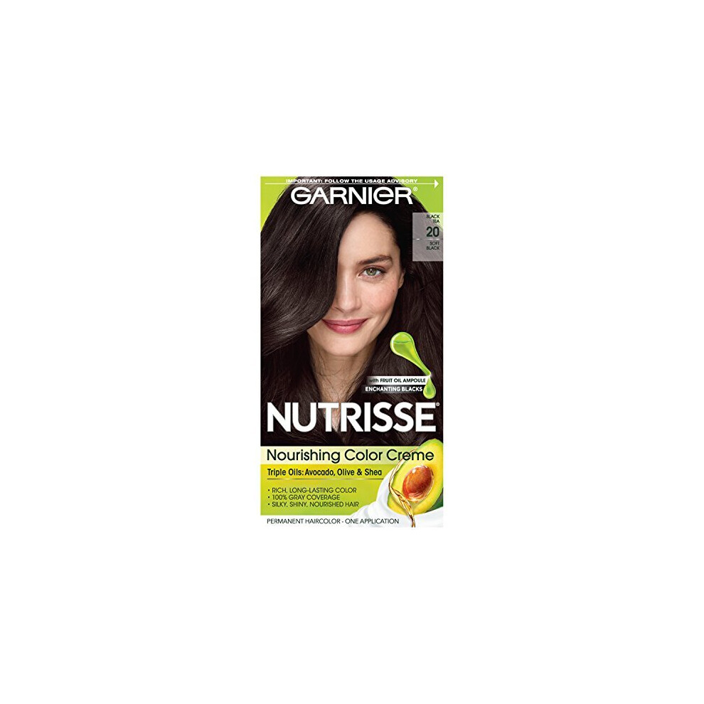 Garnier Nutrisse Nourishing Hair Color Creme, 20 Soft Black (Black Tea)  (Packaging May Vary)