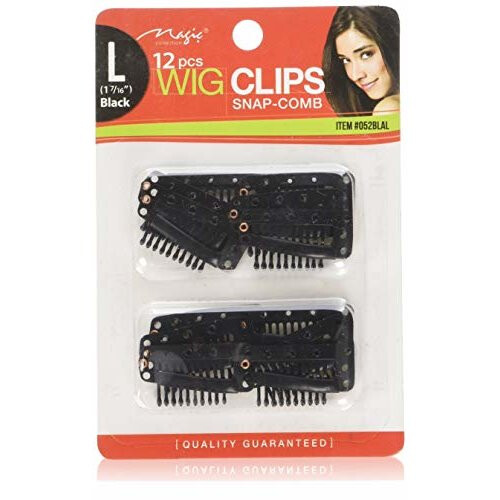 12 pcs Wig Clips Snap Comb Large 1 7/16" (Black)