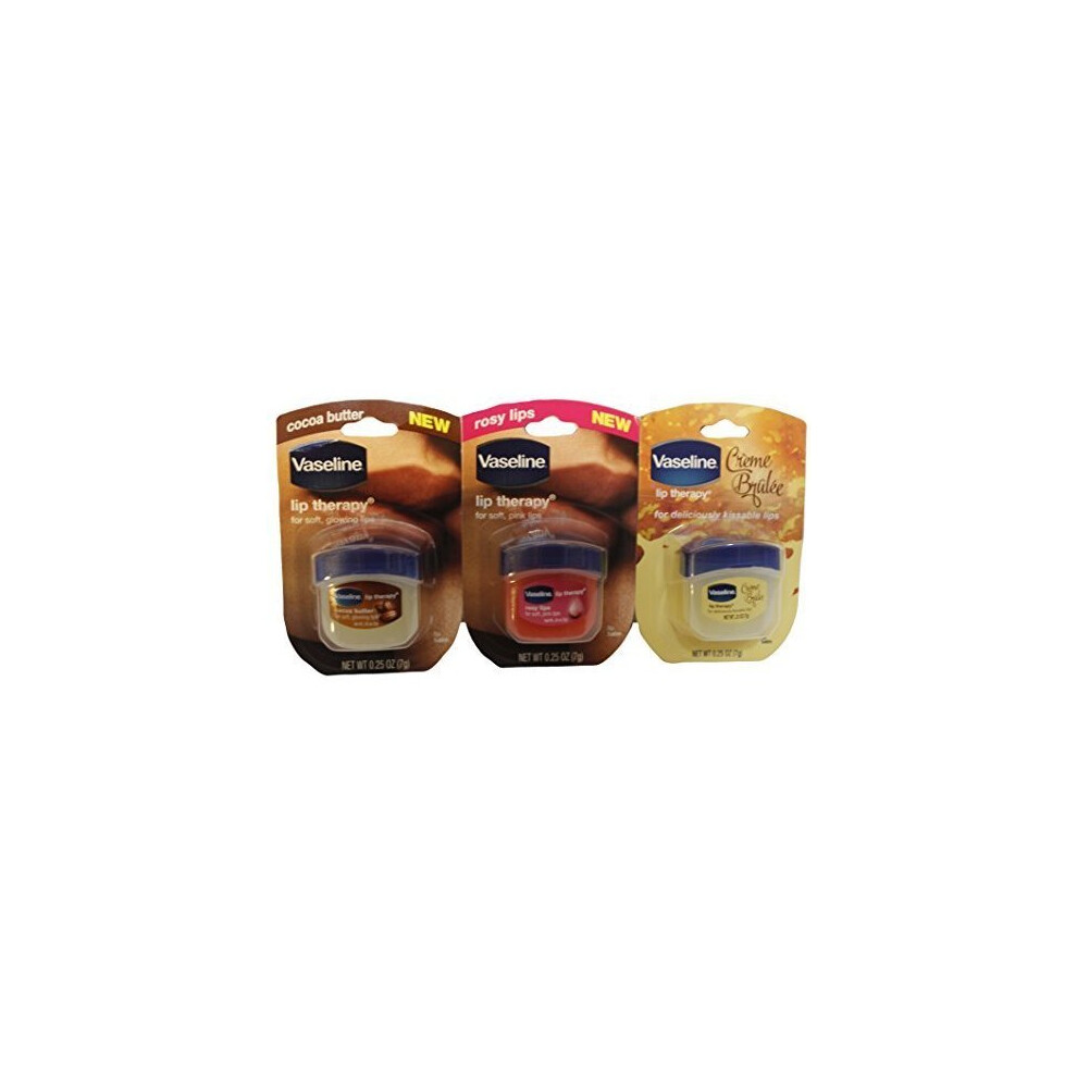 Vaseline Lip Therapy 0.25 Oz 3 Pack Bundle  Creme Brulee Rosy Lips & Cocoa Butter
