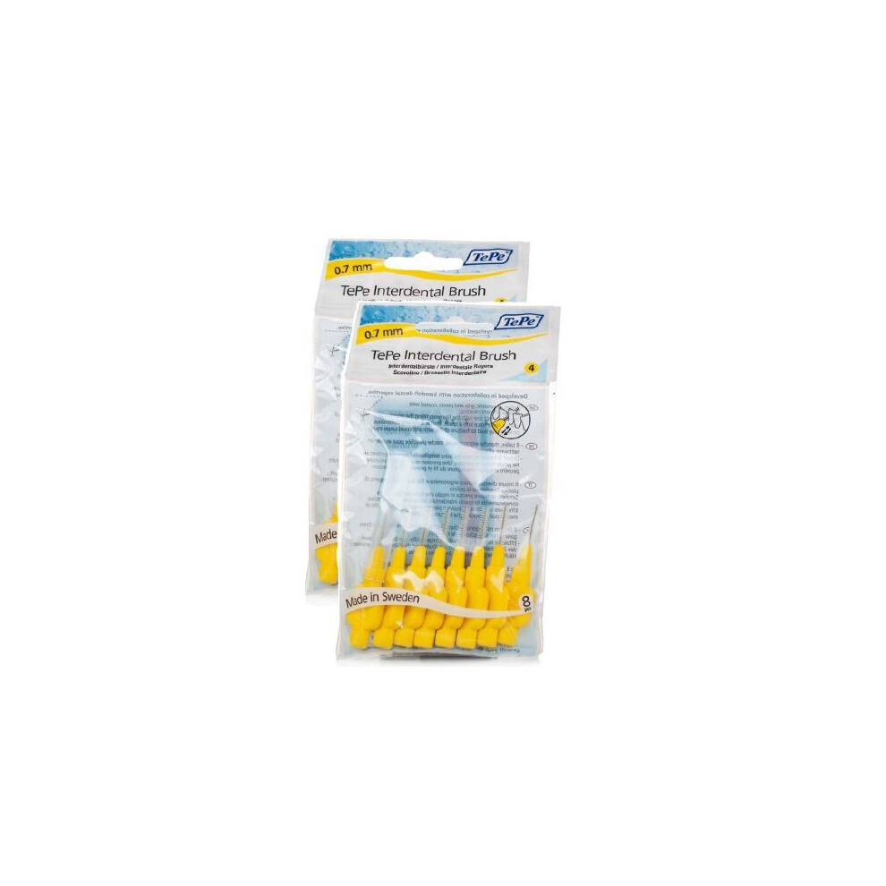 Tepe Interdental Brushes 0.7Mm - 2 Packets Of 8 (16 Brushes) Yellow