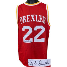 Athlon Sports CTBL-023643 Clyde Drexler Signed Red Throwback Custom Stitched Pro Basketball Extra Large Jersey - JSA Hologram No. WP945813