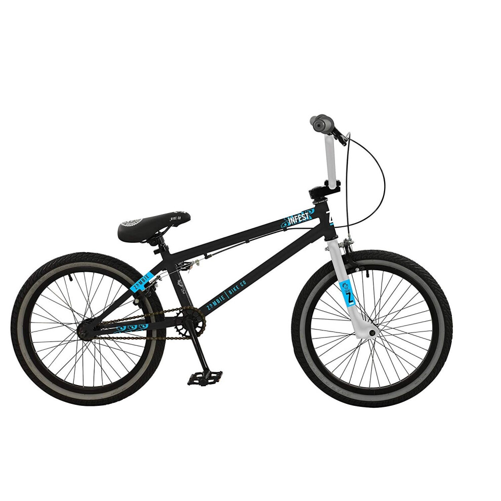 Zombie Infest 20-Inch Unisex BMX Bike Black/Blue – Hi-Tensile Steel Frame, 20-Inch Alloy Wheels, V Brakes, Stunt Pegs, Giro Bar Spins | 5.01792E+12