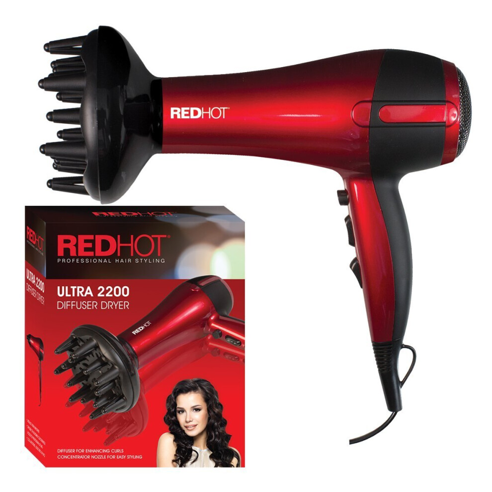 Red Hot Ultra 2200W Professional Hair Dryer With Diffuser