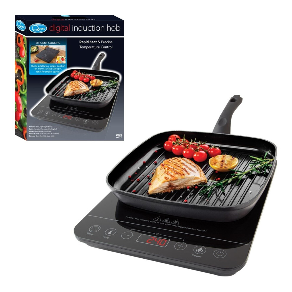 Quest 35839 Digital Single Induction Hob/Hot Plate, Heat & Timer Control