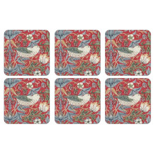Pimpernel Morris & Co Strawberry Thief Coasters, Red, Set of 6