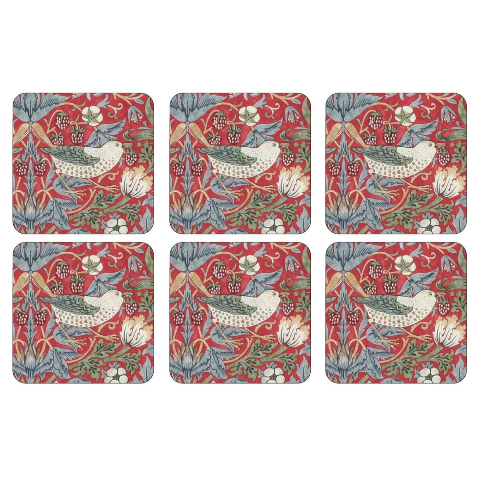 Pimpernel Morris & Co Strawberry Thief Coasters, Set Of 6 Red