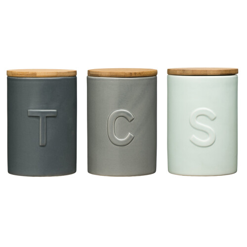 Premier Housewares Fenwick Tea Coffee Sugar Canisters, Blue and Grey on