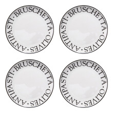 Set of 4 Antipasti Plates With Black Lettering,Porcelain Dinner Plates,White Plates With Giftable Packaging