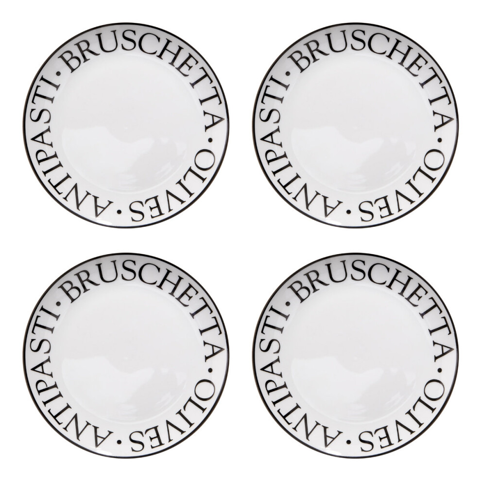 Premier Housewares Noir Antipasti Plates - Set of 4 - Porcelain - White/Black - 19cm - Image 4