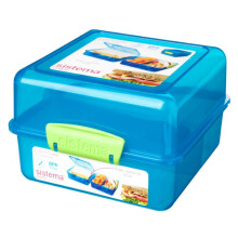 Sistema 3-Compartment 1.4L Lunch Cube Box - Blue, BPA Free, Microwave/Freezer Safe (31735)