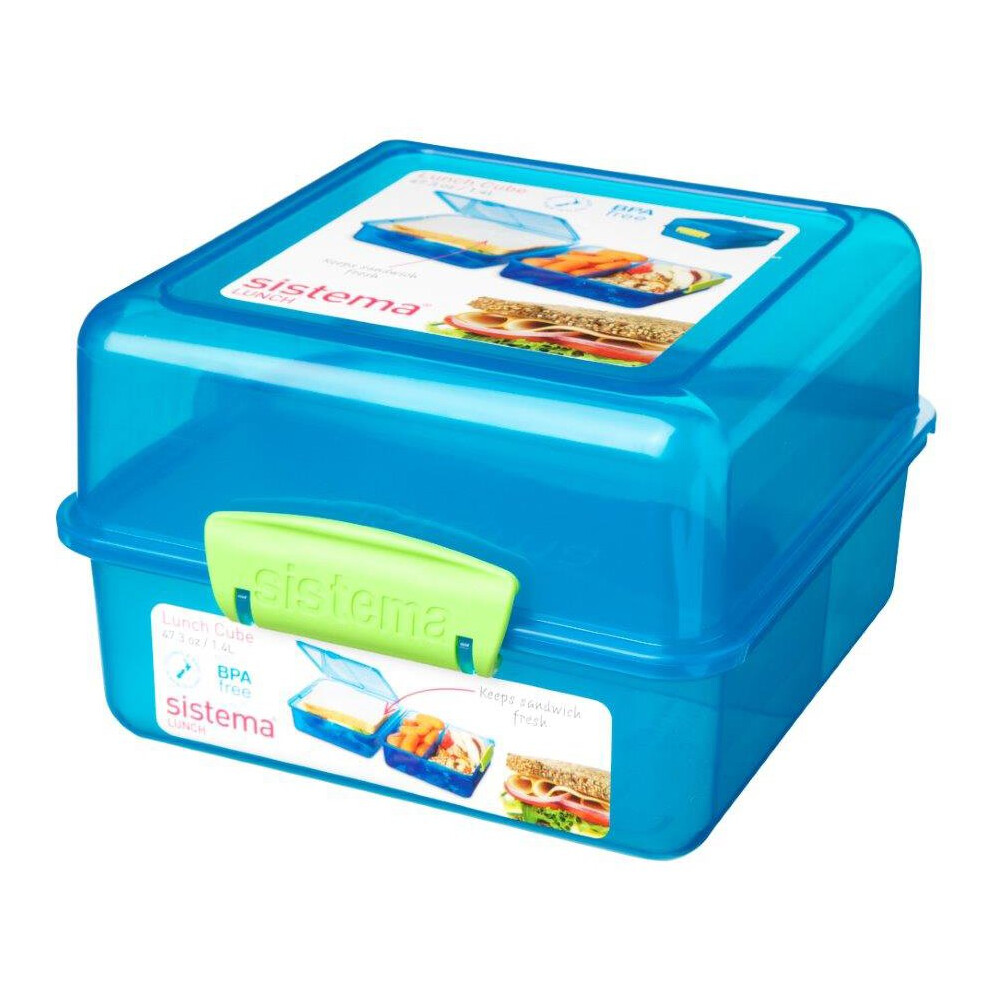 Sistema 3-Compartment 1.4L Lunch Cube Box - Blue, Bpa Free, Microwave/Freezer Safe (31735)