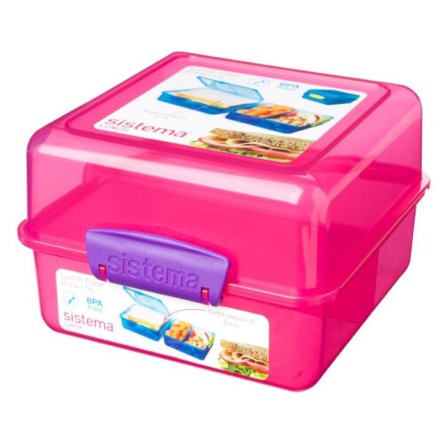 Sistema Sistema 3 Compartment 1.4L Lunch Cube Box Pink