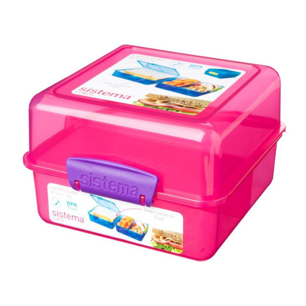 Sistema 3 Compartment 1.4L Lunch Cube Box Pink