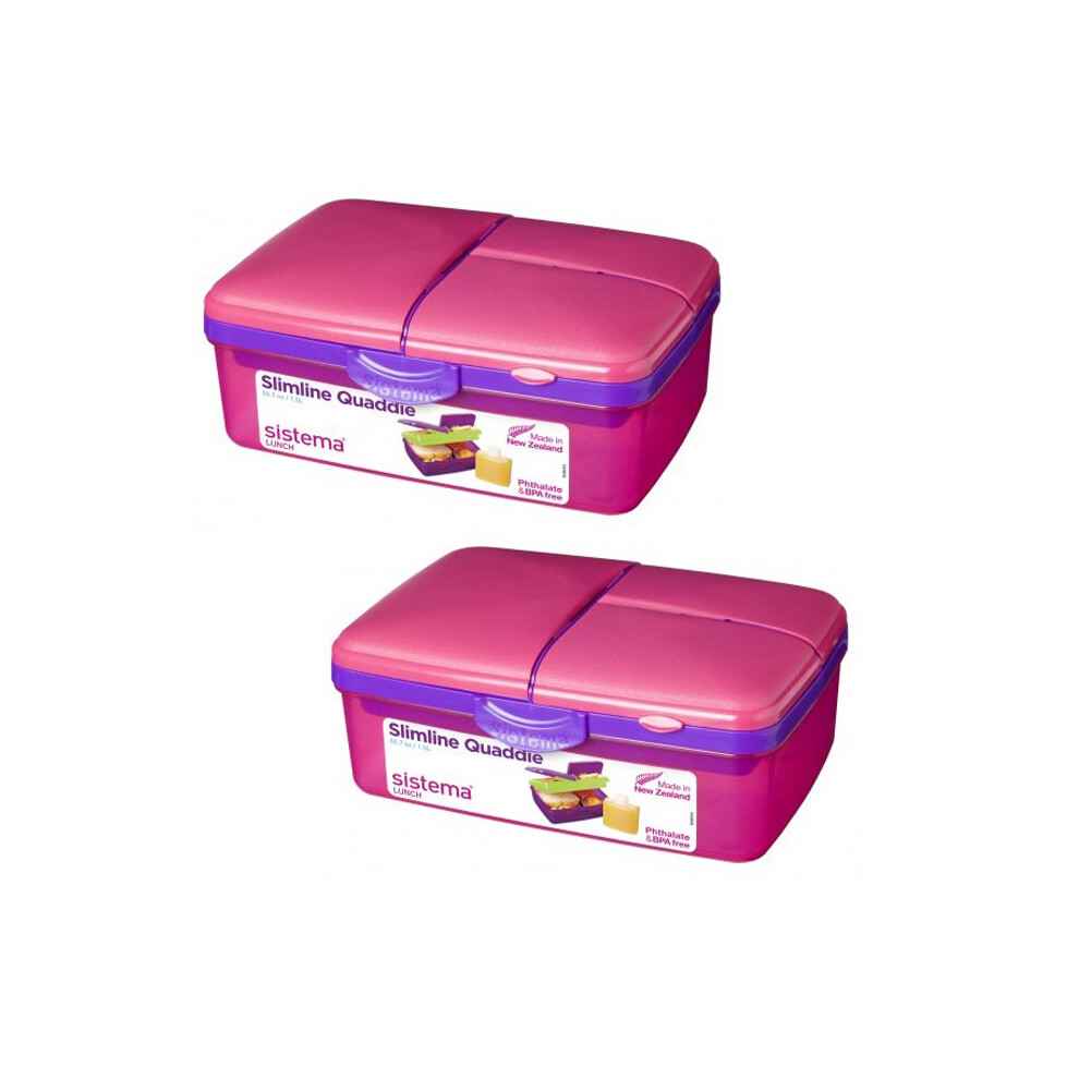 2 Sistema Pink 1.5L Quaddie Lunch Boxes