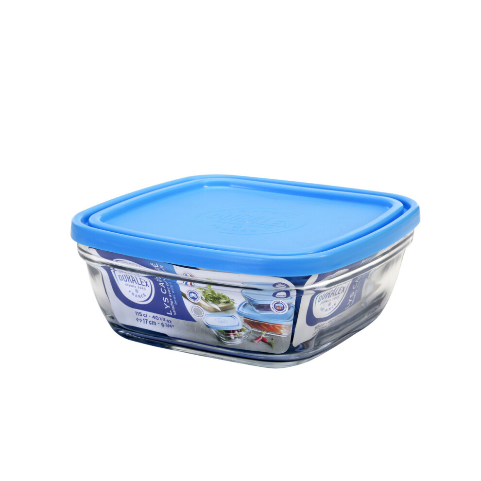 Duralex Freshbox Square Bowl with Blue Lid, 17cm