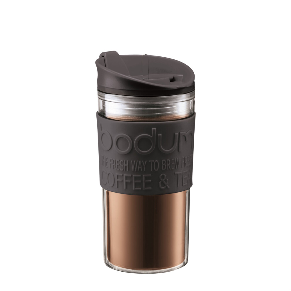 Bodum 0.35L Double Wall Clear Plastic Travel Mug, Black Lid & Band