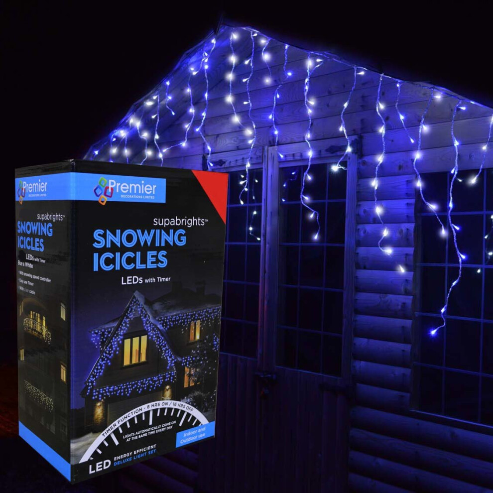 Premier 17.8M (720 Led) Outdoor Led Icicle Christmas Timer Lights - & Blue/White