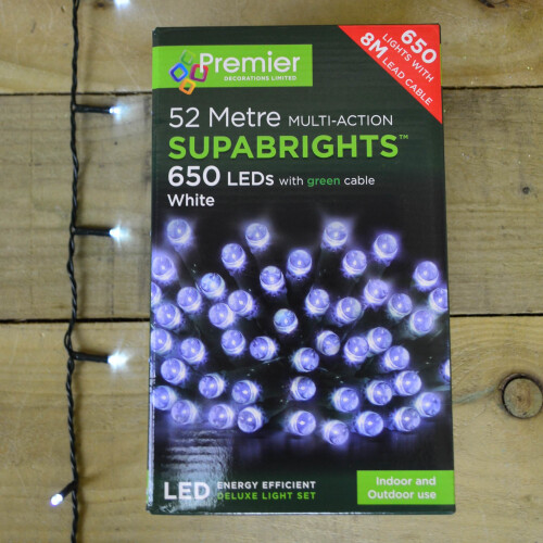 Premier Premier Deluxe Light Set - 52m Multi Action 650 Cool White LED SUPABRIGHTS
