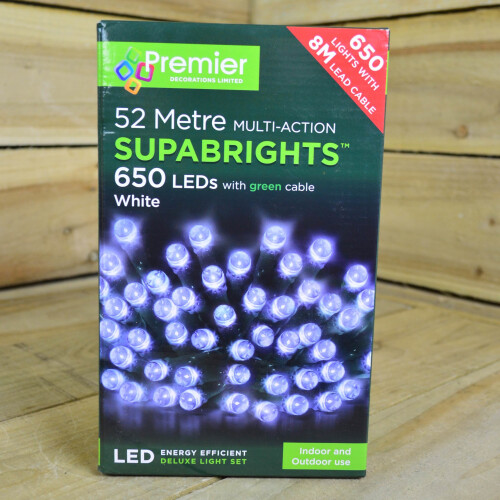 Premier Premier Deluxe Light Set - 52m Multi Action 650 Cool White LED SUPABRIGHTS 1