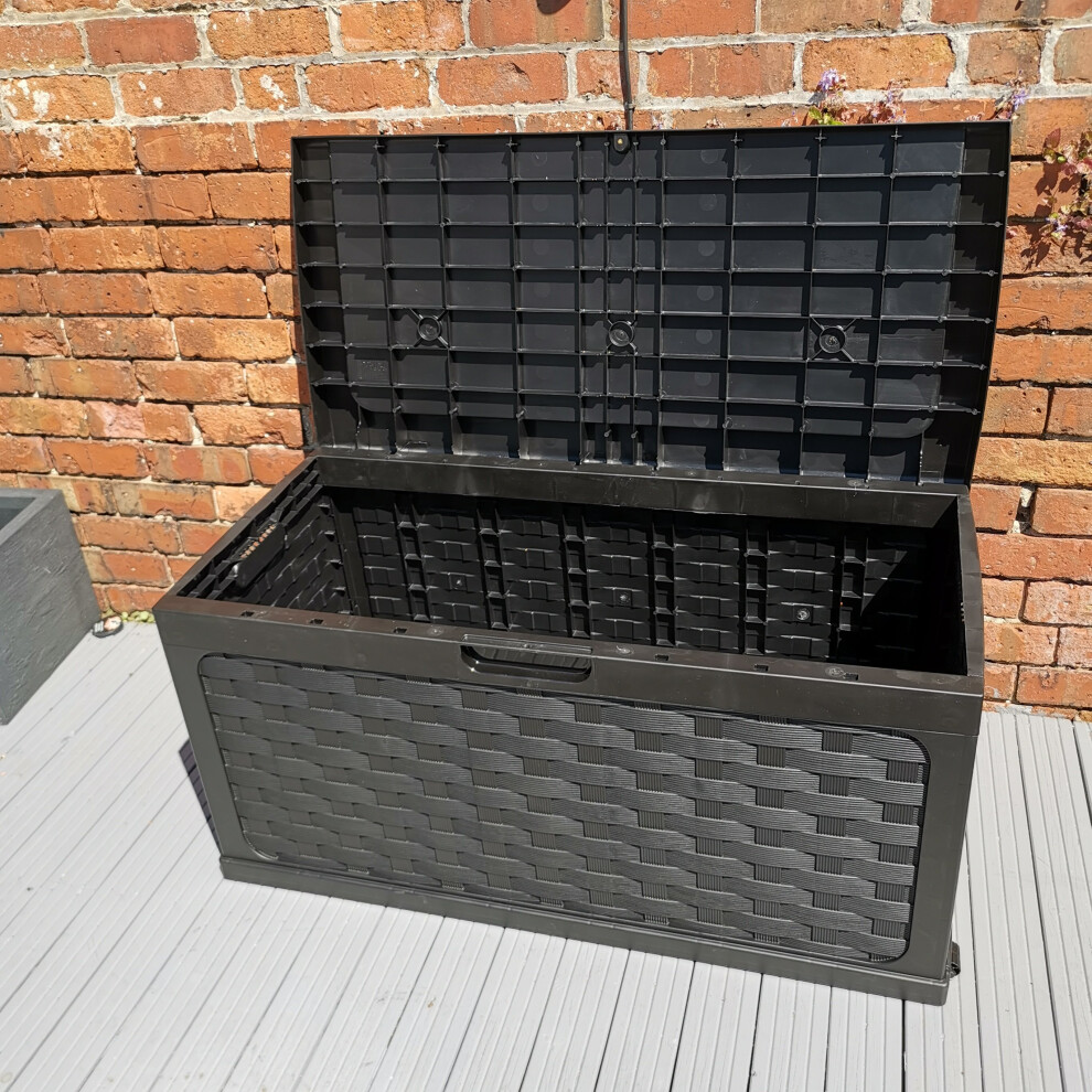 Samuel Alexander 335 Litre Rattan Style Garden Cushion Storage Box With Sit On Lid Â Black
