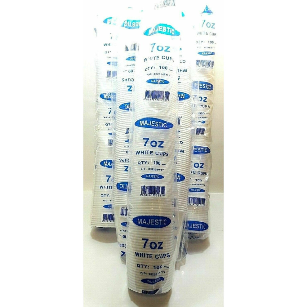 Majestic 500 Pcs (100 Pcs X 5 Packs) 7 Oz Plastic Water Cups Disposable Party Table Catering White