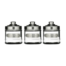 PF-1403192 Round Glass Tea, Coffee & Sugar Jar Set with Aluminium Lids - Keeps Essentials Fresh & Neatly Organized