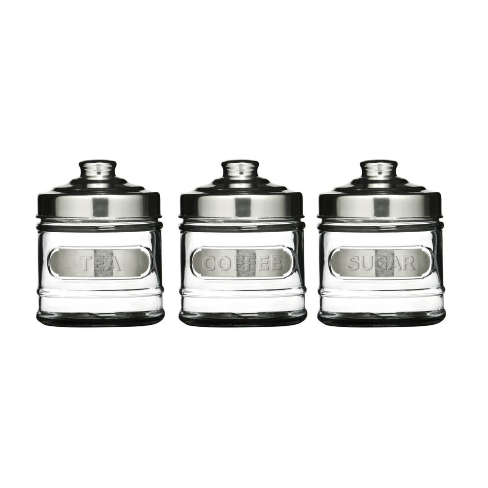 Round Glass Tea, Coffee And Sugar Jar Set With Aluminium Lids