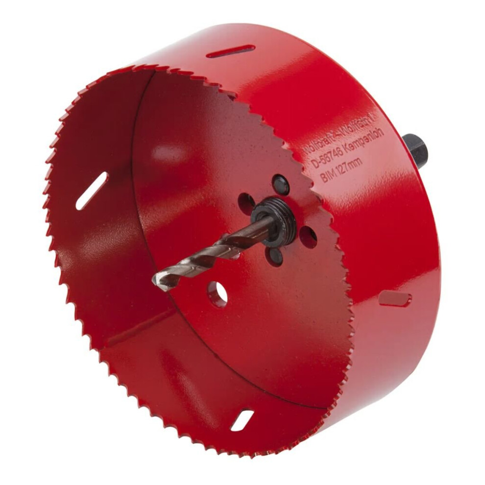 wolfcraft Hole Saw 127 mm Red with Centring Drill Bit Drilling Tool 5495000