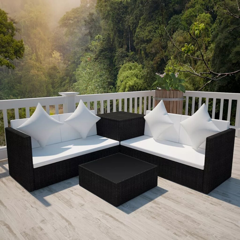 vidaXL Garden Lounge Set with Cushions 4 Piece Poly Rattan Black Sofa Table