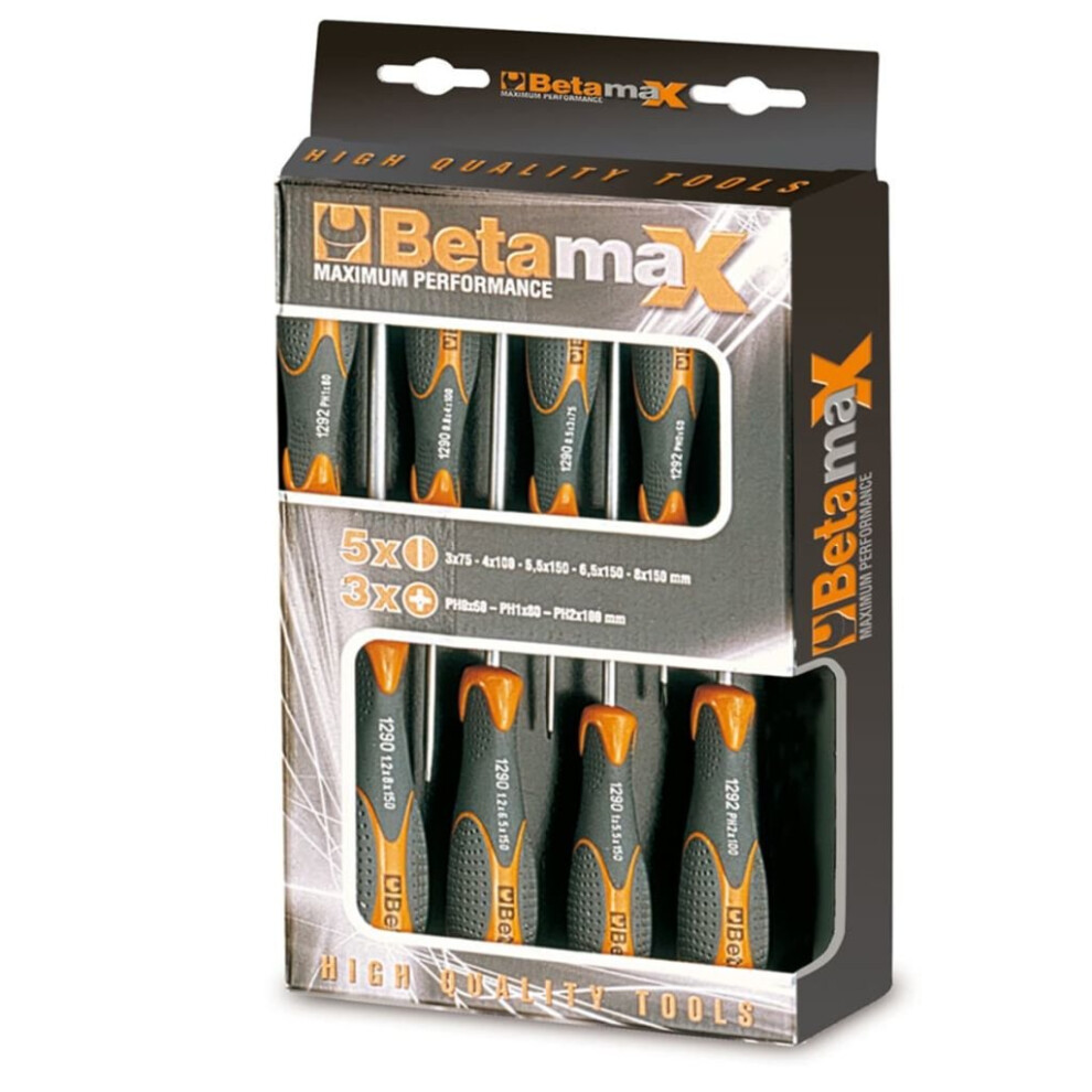 Beta Tools Screwdriver Set 8 Pieces 1293/D8 Steel Fixings Screws 012930403 8014230436104
