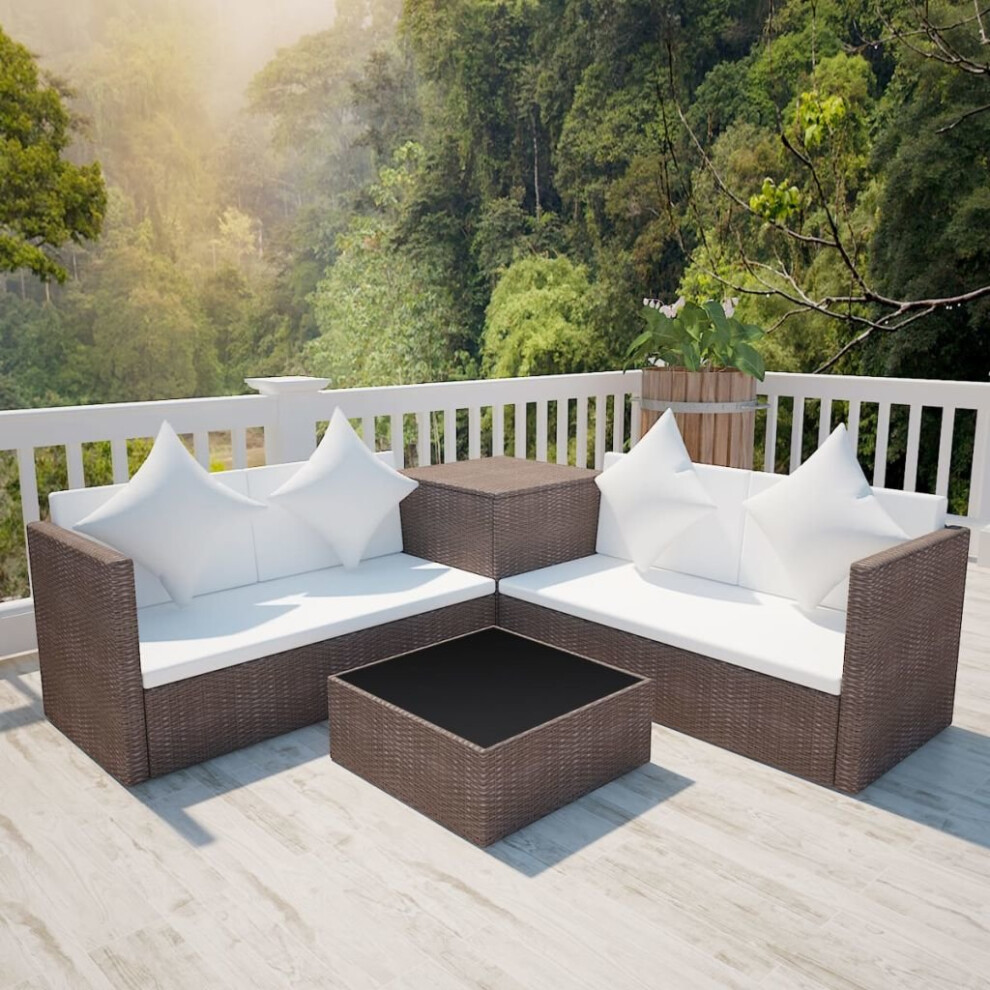 Vidaxl Garden Lounge Set With Cushions 4 Piece Poly Rattan Brown Sofa Table