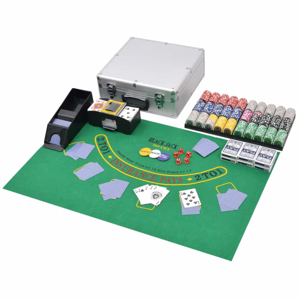 Vidaxl Combine Poker/Blackjack Casino Game Set With 600 Laser Chips Aluminium