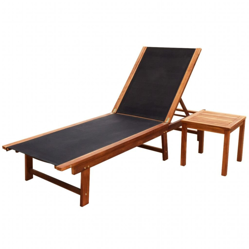 Vidaxl Solid Acacia Wood Sun Lounger With Table Outdoor Garden Patio Recliner