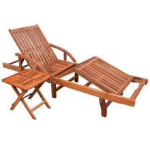 vidaXL Solid Acacia Wood Sun Lounger and Table Set 2 Piece Brown Chaise Lounge