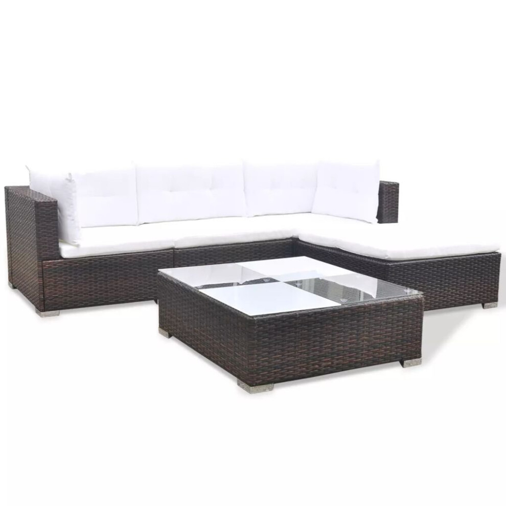 vidaXL Garden Lounge Set 5 Piece with Cushions Poly Rattan Brown Sun Bed Sofa