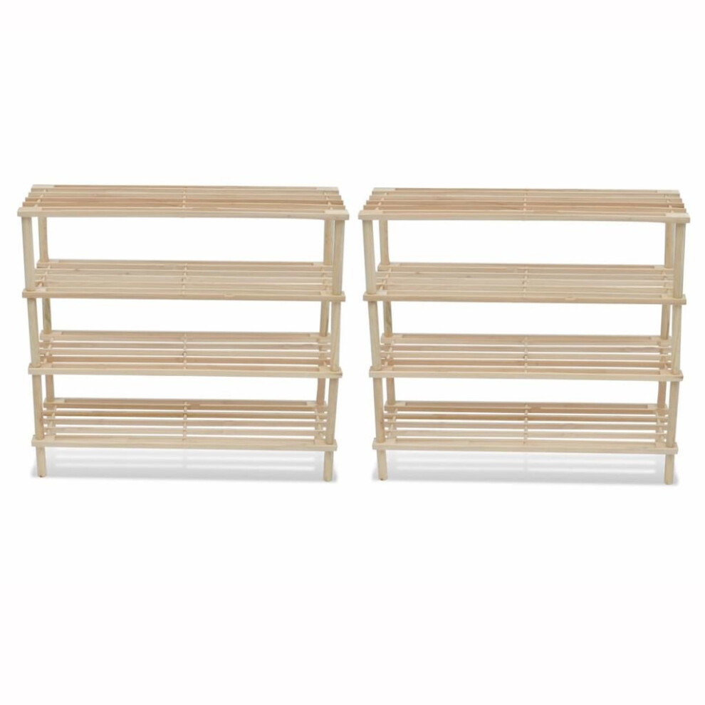 Vidaxl 2X Solid Fir Wood 4-Tier Shoe Racks Footwear Organiser Storage Holder Size 4