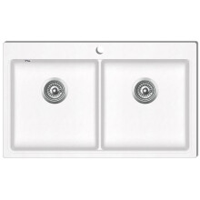 Overmount Kitchen Sink Double Basin Kit Granite Cream White 860 x 510 mm
