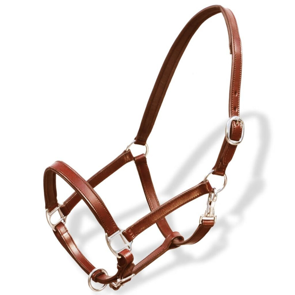 vidaXL Headcollar Stable Halter Adjustable Brown Cob Real Leather Horse Tack