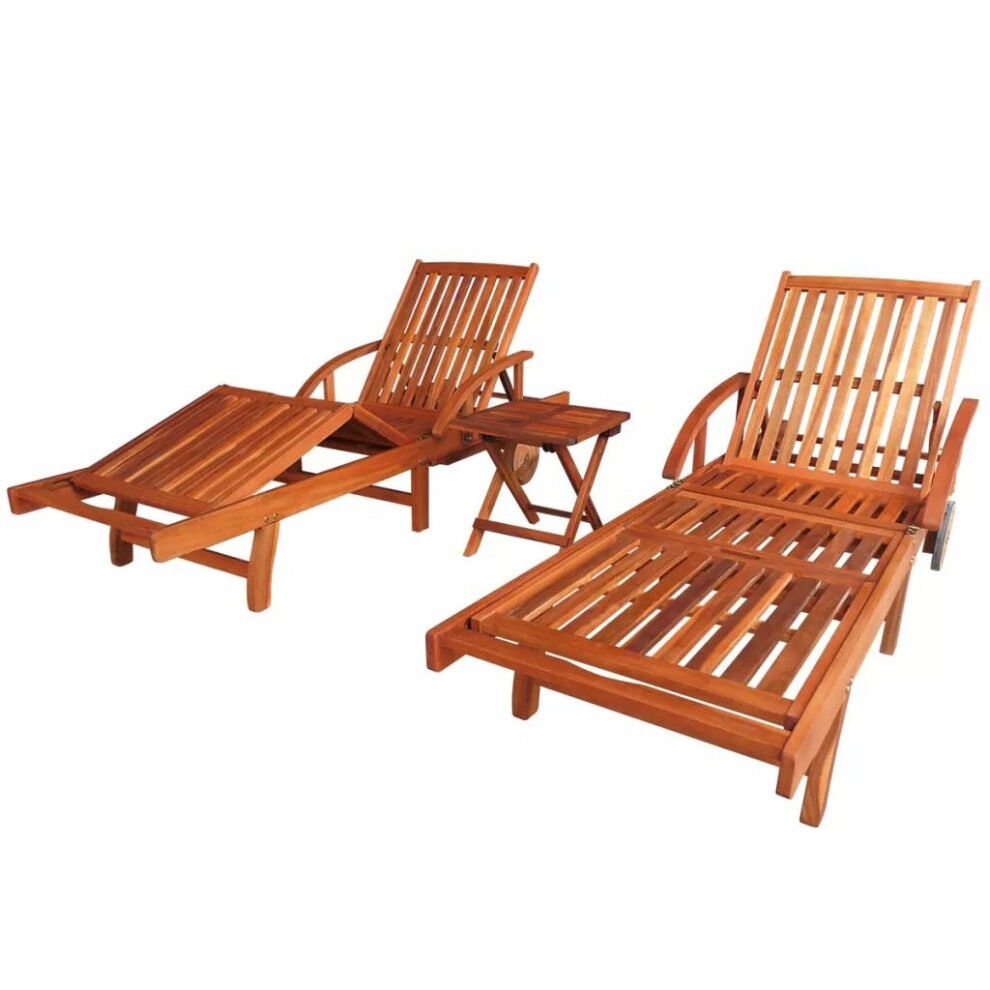Vidaxl Three Piece Sun Lounger Recliner And Table Set Solid Acacia Wood Brown