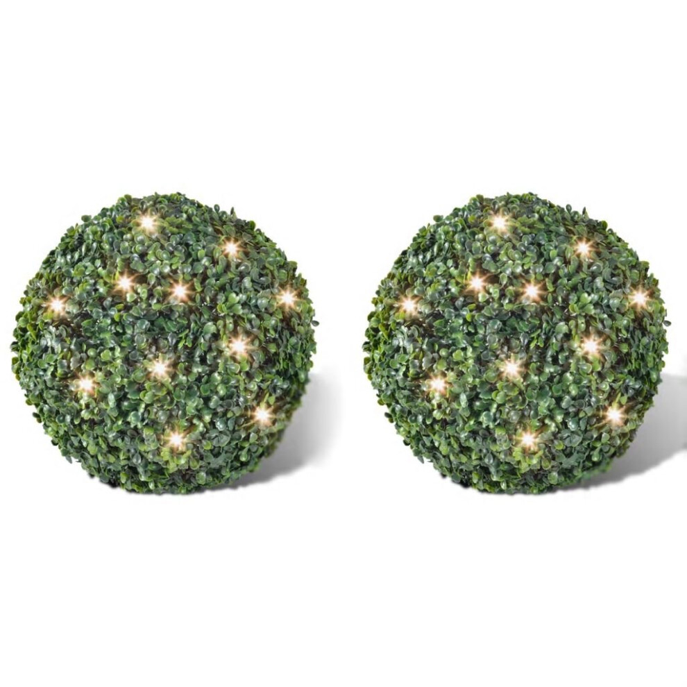 vidaXL 2x Topiary Ball 35cm Artificial Leaf with Solar LED String Fake Plant