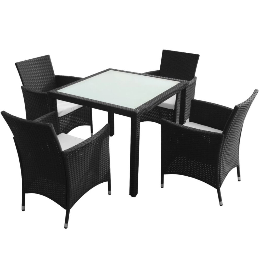 vidaXL Garden Lounge Set with Cushions 5 Piece Poly Rattan Black Outdoor Patio