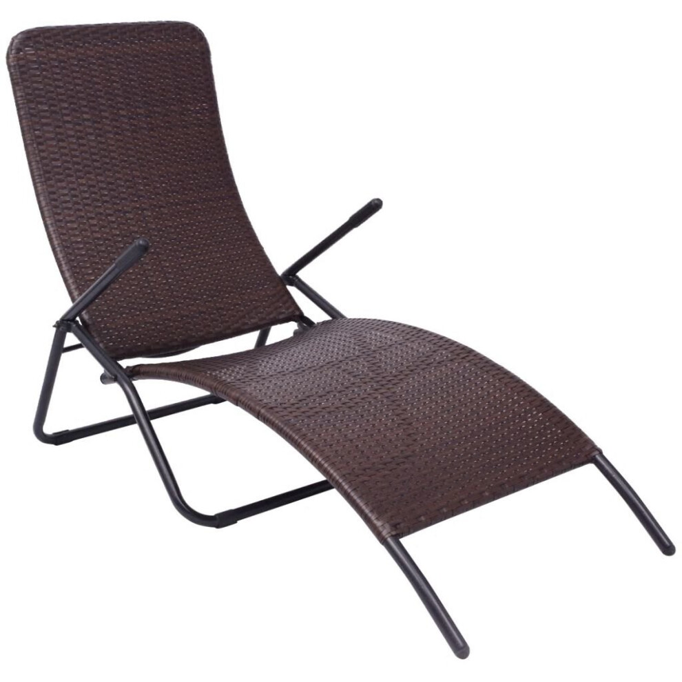 vidaXL Folding Sun Lounger Poly Rattan Brown Garden Patio Furniture Recliner